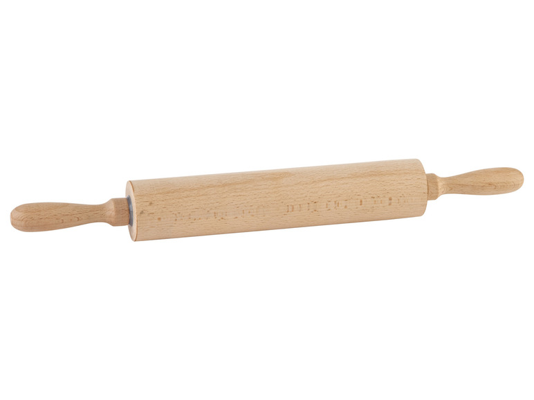 Ein Nudelholz aus Holz mit Griffen.