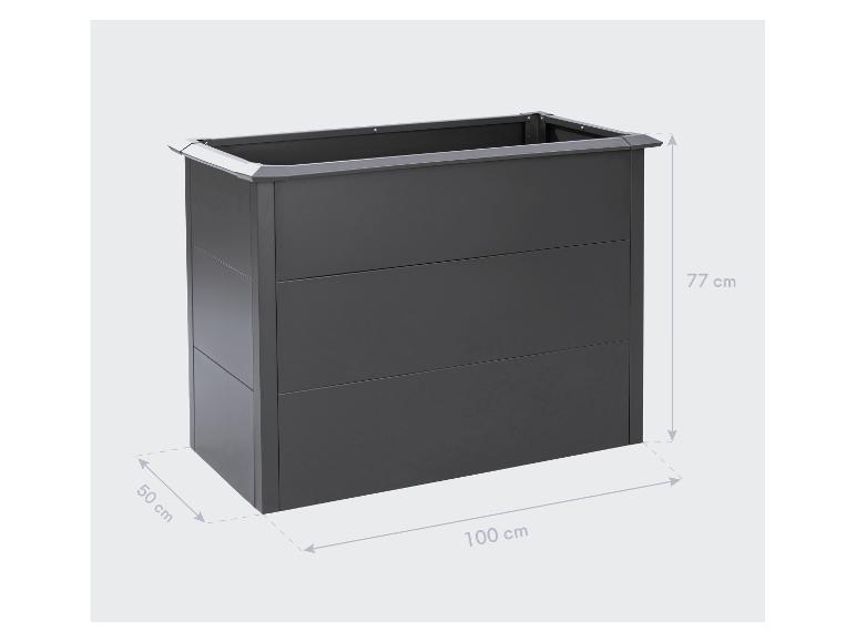 Anthrazitfarbener rechteckiger Pflanzkübel mit den Maßen 100 x 50 x 77 cm.