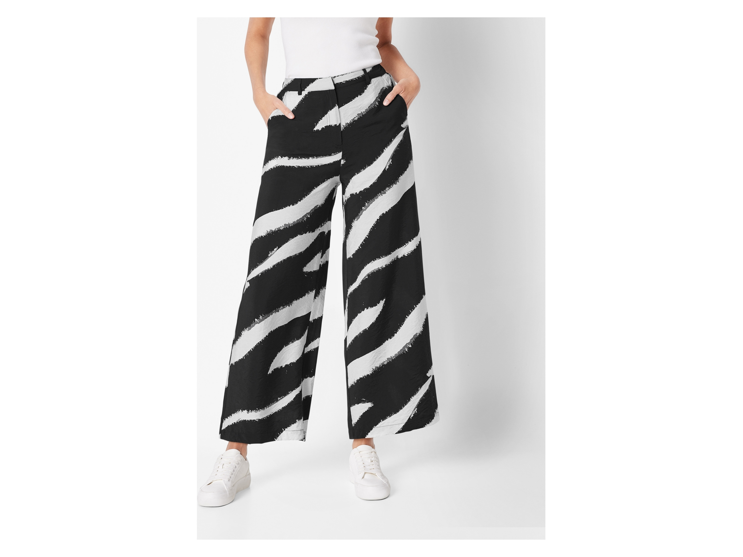 ESMARA® Damen Hose Wide Leg (Schwarz/weiß, 38) – Bild 2 von 4