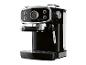 Retro-Kaffeemaschine mit Manometer und Dampfdüse, schwarz mit Chromdetails.