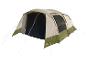 Großes Campingzelt in Beige und Olivgrün mit offenem Eingang.