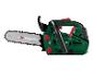 PARKSIDE Kettensäge in Grün und Schwarz mit silbernem Schwert, auf weißem Hintergrund.