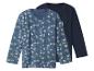Zwei Kinder-Langarmshirts: eines blau mit Dinosauriern und eines dunkelblau.