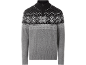 Herren Fair-Isle-Strickpullover mit Halb-Reißverschlusskragen in Schwarz, Weiß und Grau.
