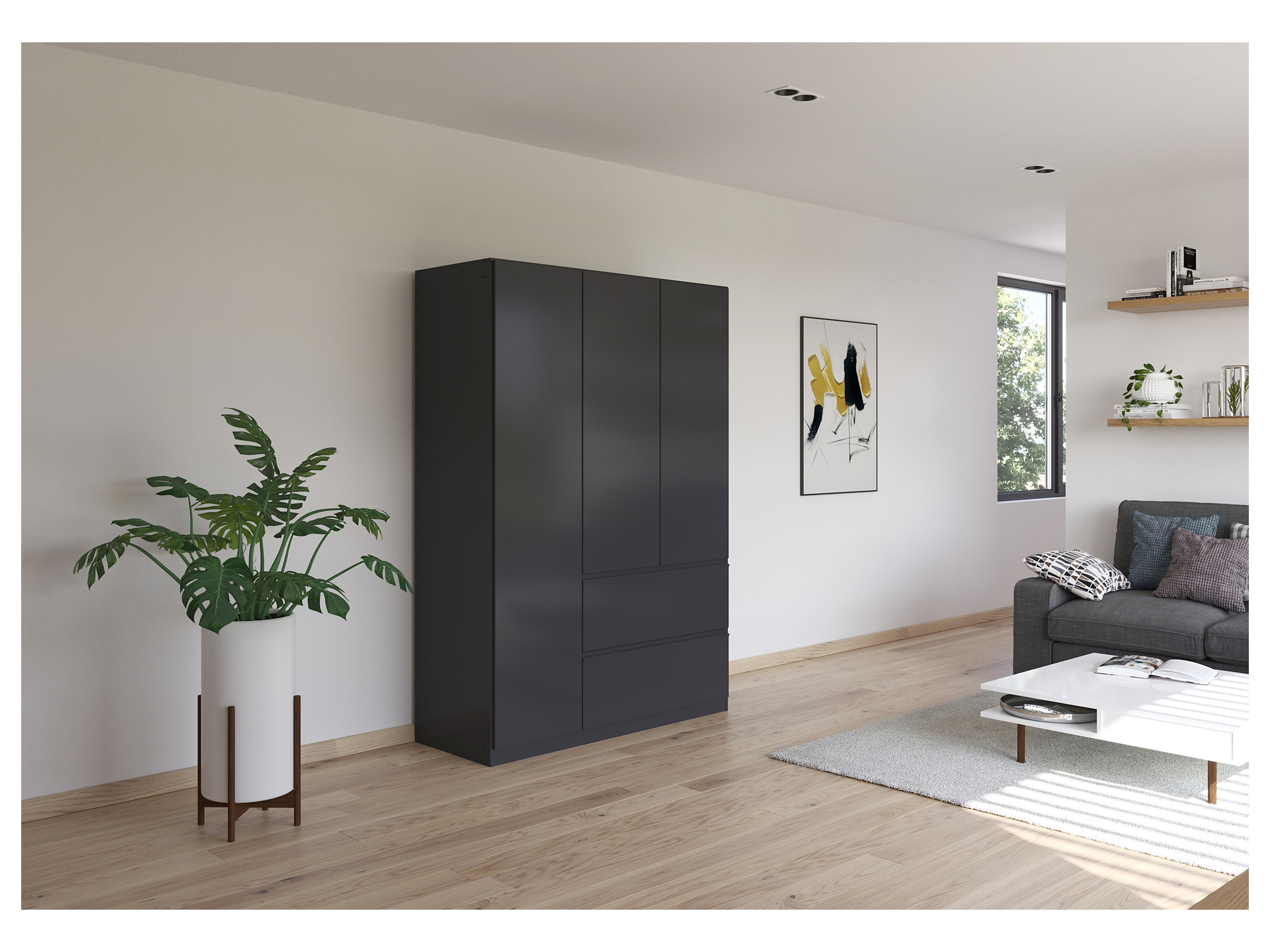 RAUCH BLUE Costa Drehtürenschrank ohne Spiegel (grau metallic, Breite 136 cm / Höhe 197 cm) – Bild 2 von 4