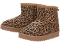 Paar Leopardenmuster-Stiefeletten mit weichem Futter und flacher Sohle.