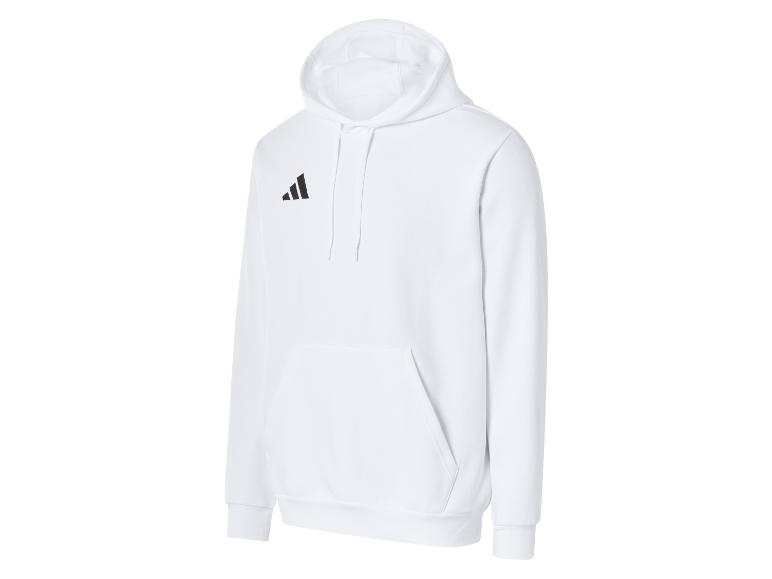 Weißer Kapuzenpullover mit schwarzem Logo auf der Brust