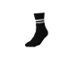 Schwarze Socke mit zwei weißen Streifen oben.
