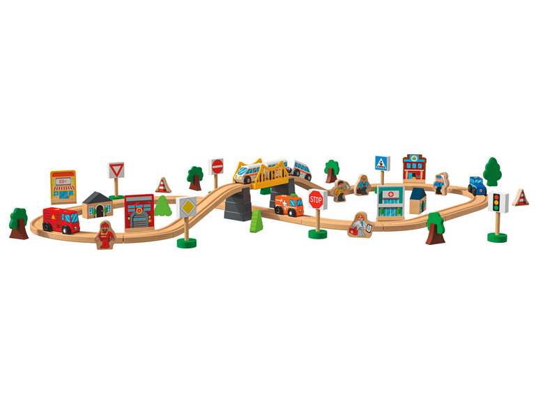 Gehe zu Vollbildansicht: Playtive Holz-Eisenbahn-Sets, 57-teilig, Echtholz - Bild 5