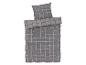 Graue Bettwäsche mit Karomuster.