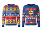 Zwei blaue Weihnachtspullover mit dem Lidl-Logo.