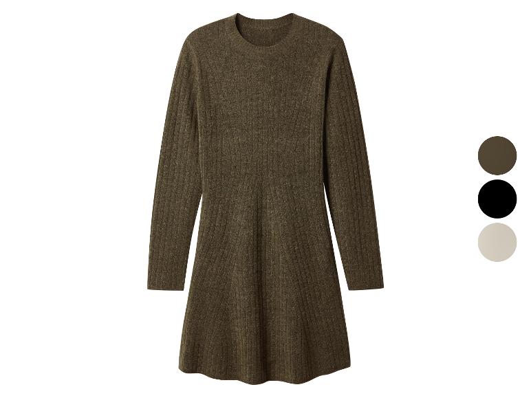 Dunkelgrünes Strickkleid mit langen Ärmeln und Rundhalsausschnitt, mit drei Farboptionen