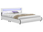 Weißes Lederbett mit integrierter LED-Beleuchtung.