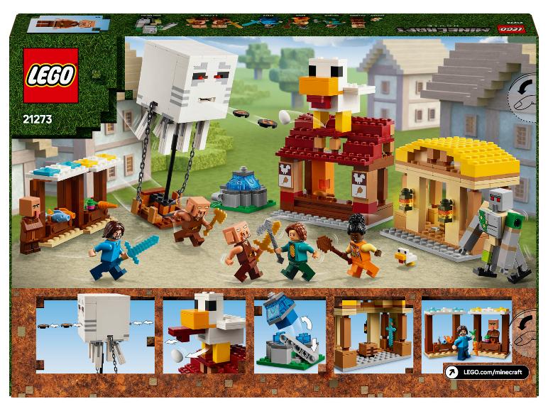 LEGO Minecraft Set mit Geist, Huhn, Minifiguren und Spielstrukturen.