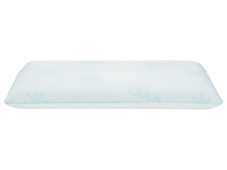 Kühlendes Kissen mit der Aufschrift „COLD TOUCH“ und Schneeflockenmustern.