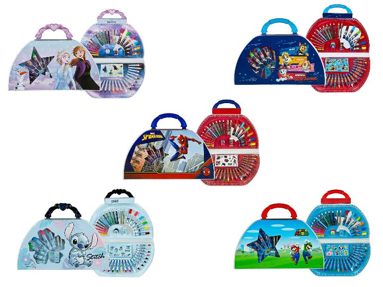 Kinder-Kunstsets mit beliebten Zeichentrickthemen wie Die Eiskönigin und Spider-Man.