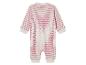 Ein rosa-weiß gestreiftes Baby-Strampler.