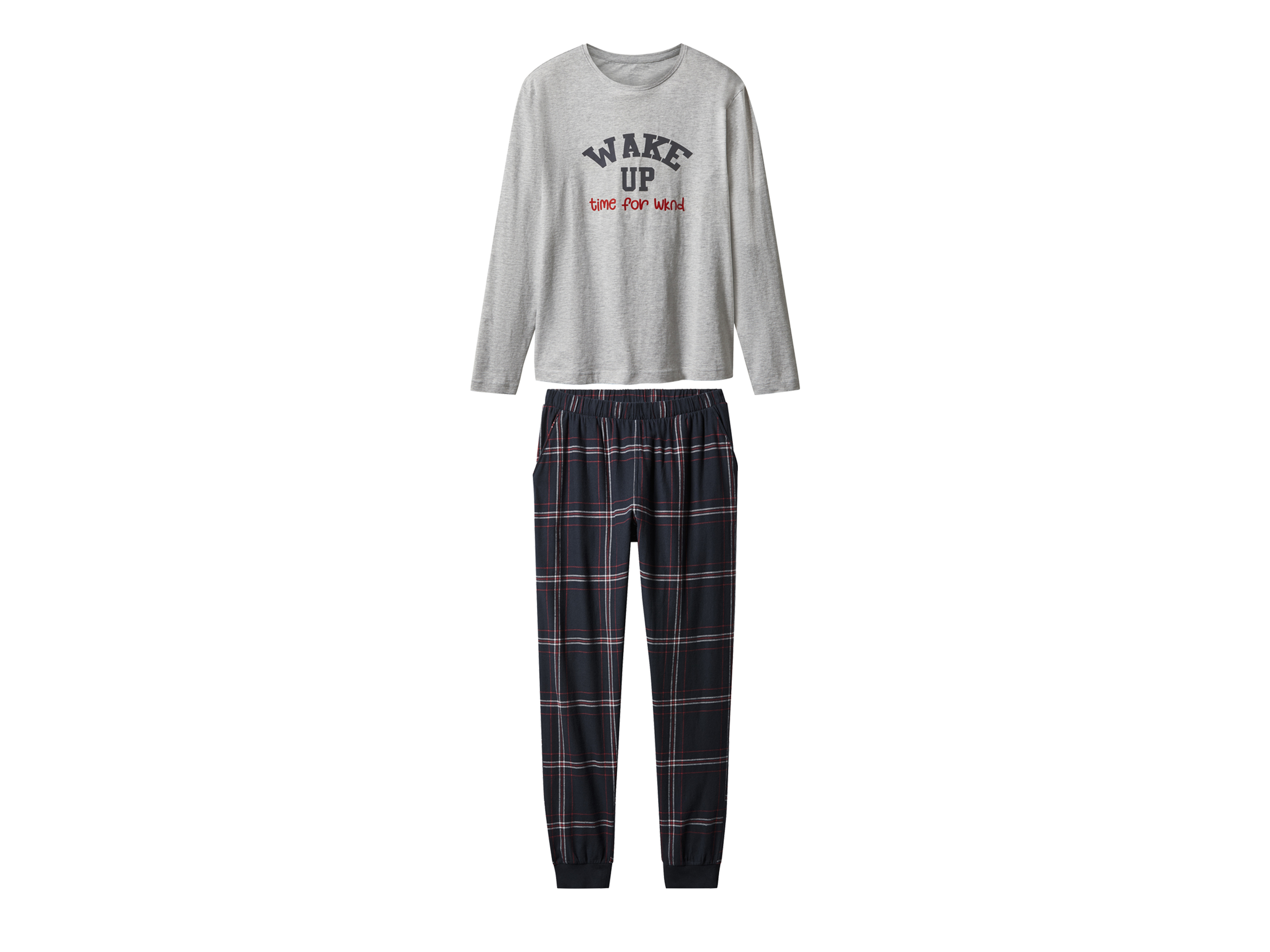 ESMARA® Damen Pyjama mit Hose aus Flanell (grau/navy, M(40/42))