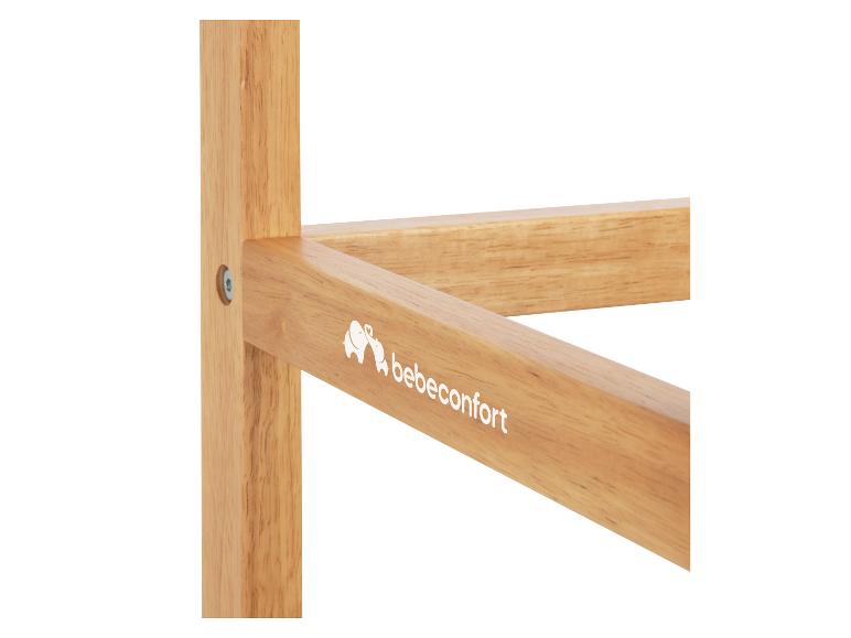 Holzrahmen für Babybett mit Elefantenlogo und „bebeconfort“-Schriftzug.