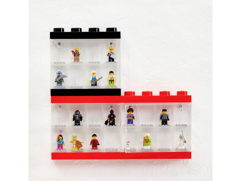 LEGO Minifiguren-Display mit roten und schwarzen Rahmen