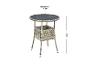 Runder Bistrotisch aus Rattan mit Glasplatte, 60 cm Durchmesser und 73 cm Höhe.
