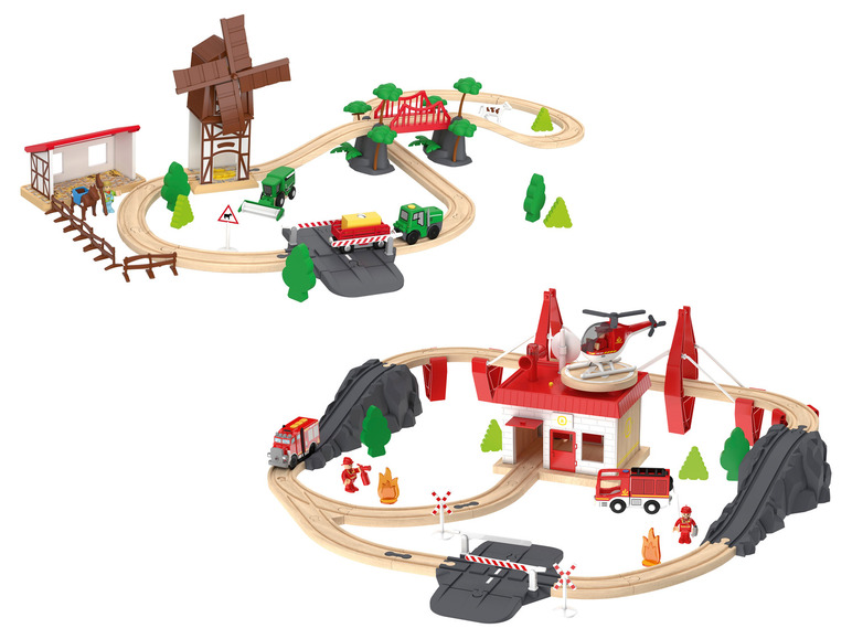Gehe zu Vollbildansicht: Playtive Eisenbahn-Set Feuerwehr / Countryside, aus Buchenholz - Bild 1