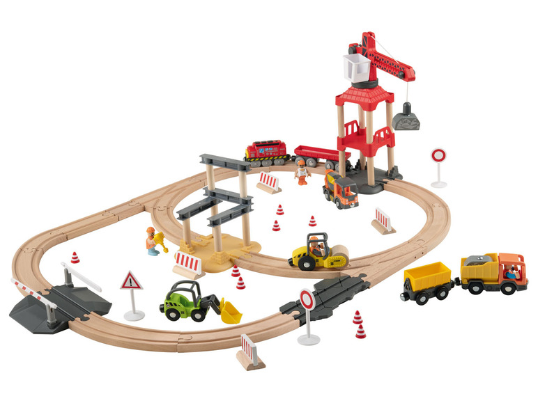 Gehe zu Vollbildansicht: Playtive Holz-Eisenbahn-Set Baustelle, mit Buchenholz - Bild 1