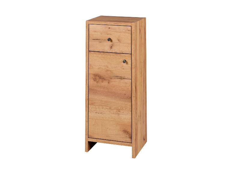 Holzschrank mit Schublade und Tür, in heller Eichenoptik.