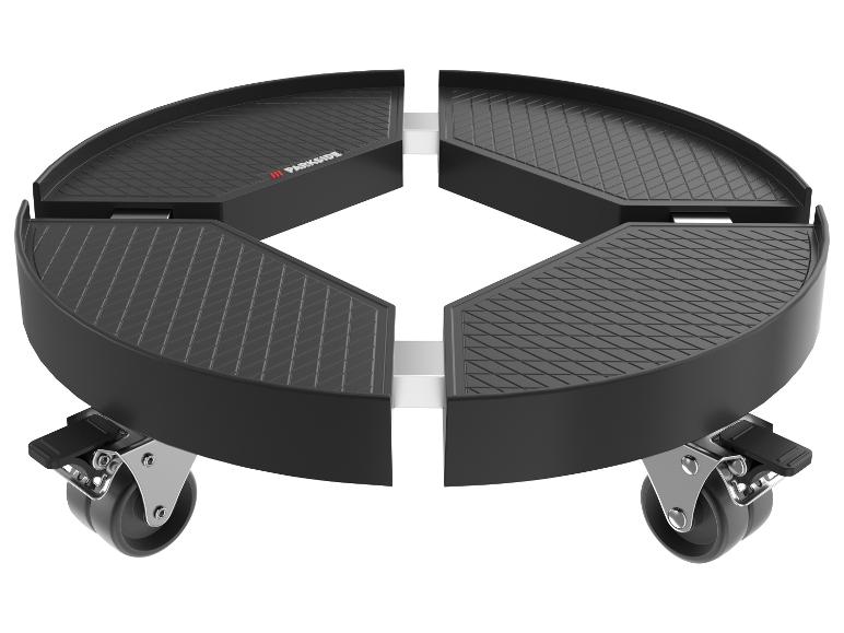 Parkside Rolluntersetzer für Pflanzen oder schwere Gegenstände, schwarz, mit vier Segmenten und Rollen.