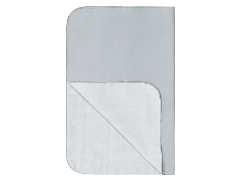 Ein grauer, wasserdichtes Matratzenschoner mit weichem Futter.