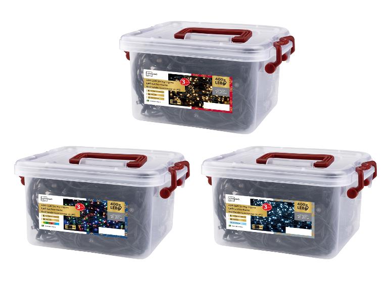 LIVARNO home 400 LED Lichterketten in Warmweiß, Bunt und Kaltweiß in transparenten Aufbewahrungsboxen.