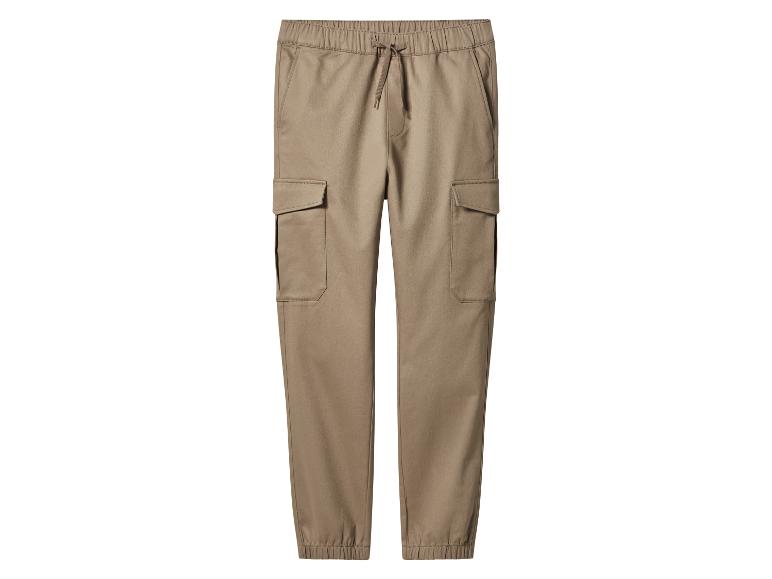Beige Cargohose mit Kordelzug und elastischen Bündchen.