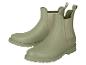 Paar grüne Gummistiefel mit elastischen Seiteneinsätzen und Zuglaschen