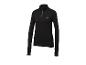 Schwarzes Langarm-Sportshirt mit Reißverschluss am Hals und Daumenlöchern.