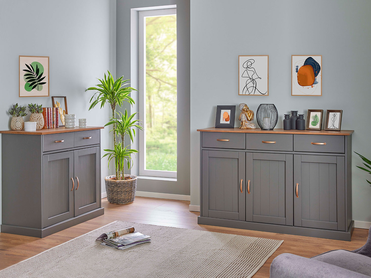 Thumbnail - Inter Link Buffet/Kommode Westerland (Mit 2 Schubladen & 2 Drehtüren, Grau)