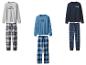 Drei Sets Herren-Pyjamas mit Langarmshirts und karierten Pyjamahosen.