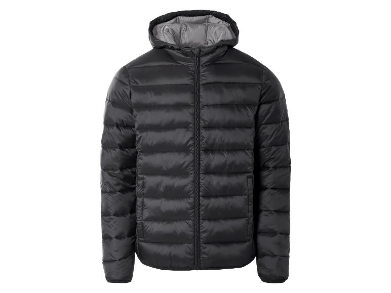 Schwarze Herrenjacke mit Kapuze.