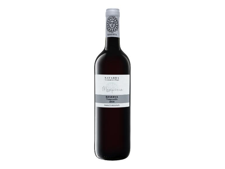 Eine Flasche Mezquiriz Reserva Tempranillo 2018 Rotwein aus Navarra.
