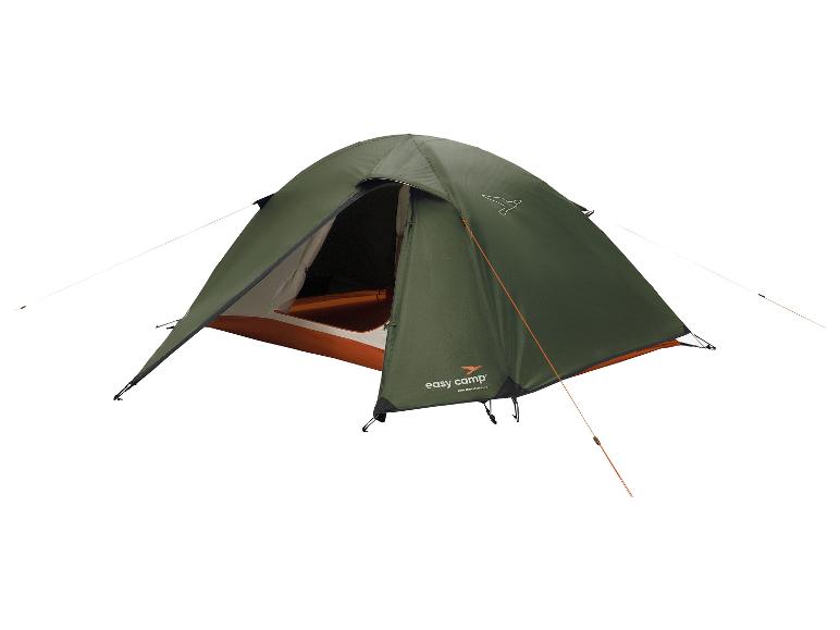 Ein grünes Easy Camp Zelt, aufgebaut und bereit zum Campen.