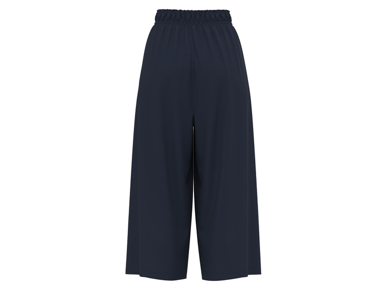 Dunkelblaue, weite Hose mit elastischem Bund.