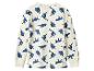 Cremefarbenes Langarmshirt mit blauem Dinosaurier-Print.