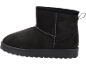 Schwarze Wildleder-Damenwinterstiefel mit dicker Sohle und sichtbaren Nähten.