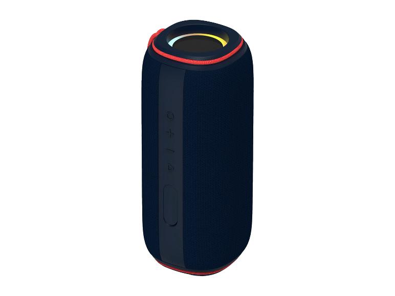 Dunkelblauer tragbarer Bluetooth-Lautsprecher mit roten Akzenten