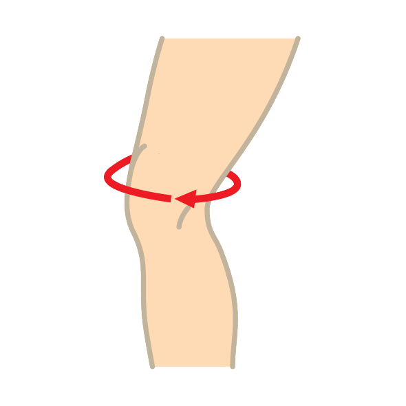 Messung um das Knie, angezeigt durch einen roten Pfeil.