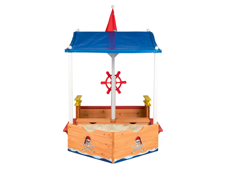 Gehe zu Vollbildansicht: PLAYTIVE® Sandkasten »Piratenschiff«, mit Steuerrad, Sonnendach und Flagge - Bild 3