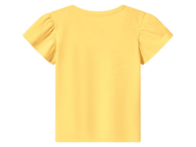 Gelbes Kurzarm-T-Shirt mit gerafften Schultern, Rückansicht
