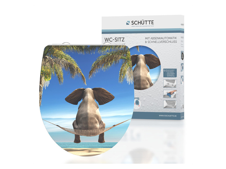 Eine Toilettensitz mit tropischem Design, von der Marke Schütte.