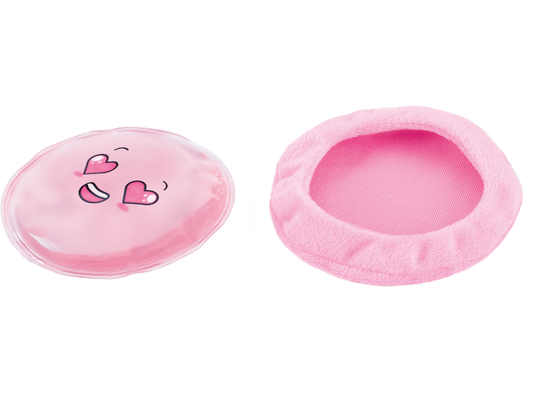 Rosa Gel-Augenmaske mit Herzaugen und eine rosa Plüsch-Augenmaske.