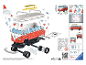 Anleitung zum Zusammenbau eines 3D-Puzzles in Form eines rot-weißen Campingbusses mit Surfbrettern.