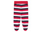 Rote, weiße und schwarze gestreifte Baby-Leggings mit Füssen.